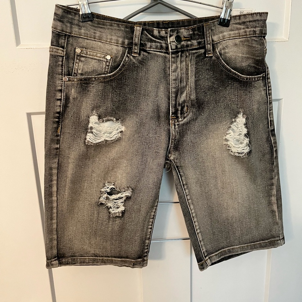 Distressed Gray Denim Shorts
